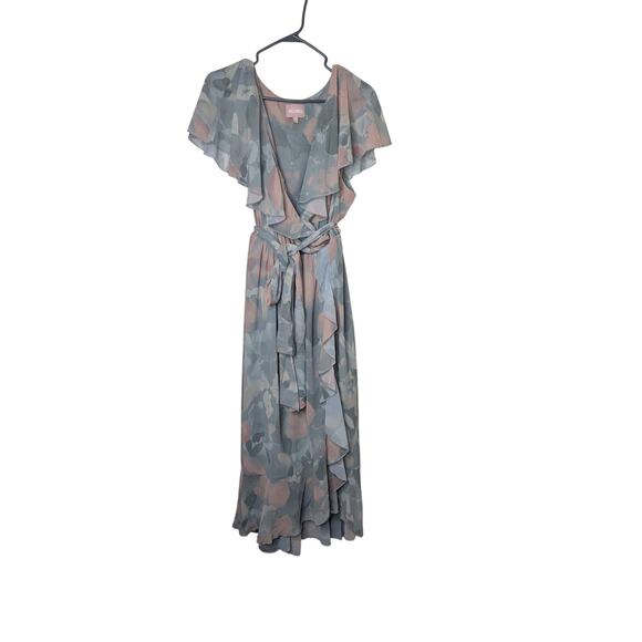 Preowned Show Me Your MuMu Jess floral ruffle midi wrap dress wedding  size 2X - Picture 4 of 9